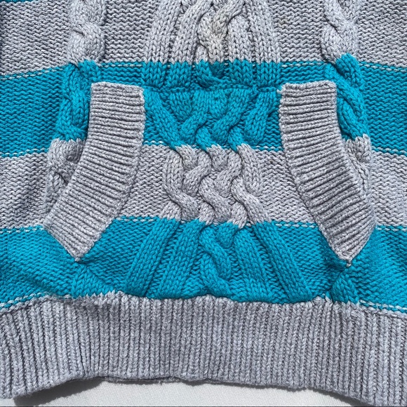 Old Navy Girls Grey/Teal Knitted Cable Hoodie 3T - Picture 8 of 15